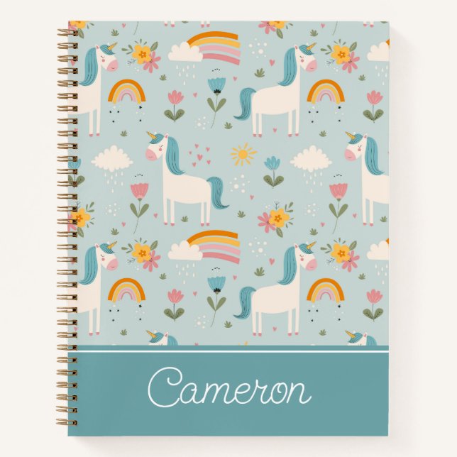 Carnet Pastel mignon Rainbow Unicorn Motif (Devant)
