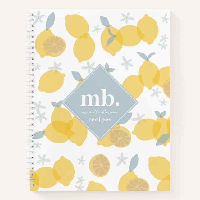 Carnet Pastel moderne Citrus Lemons Monogram Recette (Devant)