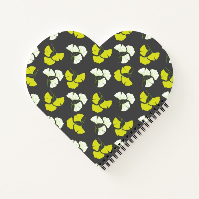 Carnet Pastel-Neon Ginko Leaves on Black Background (Dos)