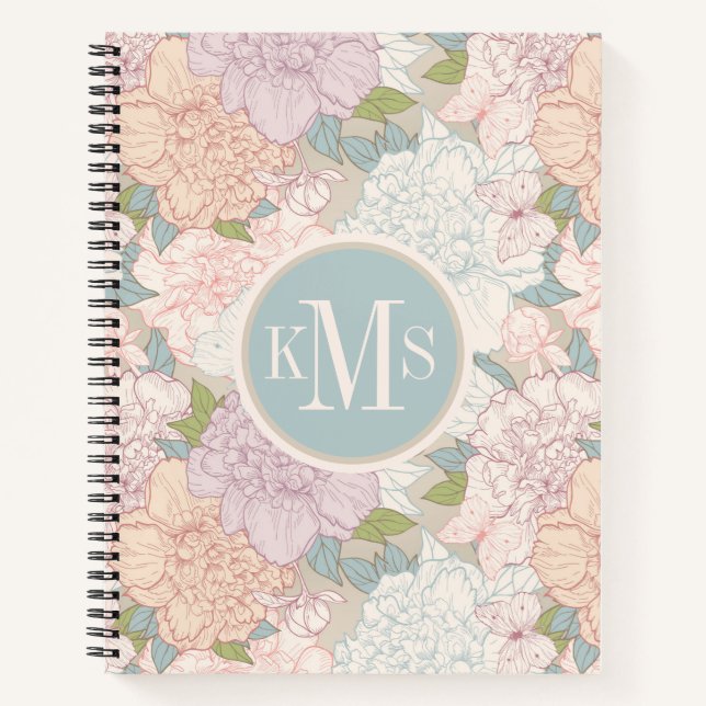Carnet Pastel Peony & Butterfly Flower Motif (Devant)