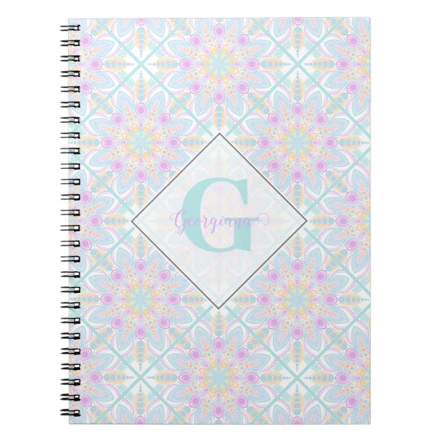 Carnet Pastel personnalisé Arc-en-ciel Floral Mandala Car (Devant)