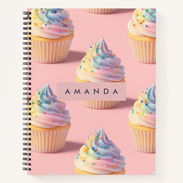 Carnet Pastel personnalisé Rainbow Cupcake Motif (Devant)