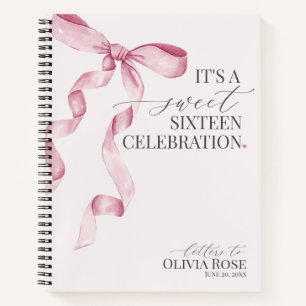 Carnet Pastel Pink Bow Sweet 16 Lettres à Anniversaire fi