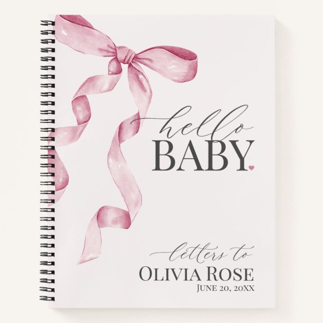 Carnet Pastel Pink Coquette Bow Girl Lettres Baby showers (Devant)