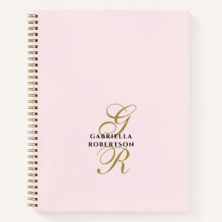 Carnet Pastel Pink Monogram Gold Black Minimalist Stylish