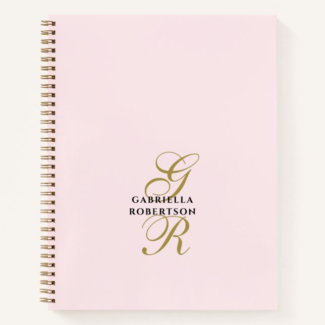 Carnet Pastel Pink Monogram Gold Black Minimalist Stylish (Devant)