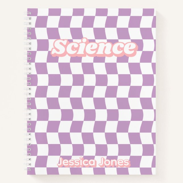 Carnet Pastel Purple White Checkerboard Nom du sujet (Devant)