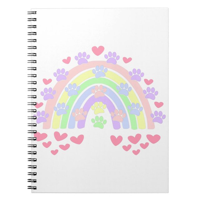 Carnet Pastel Rainbow Hearts et Empreintes de pattes de c (Devant)