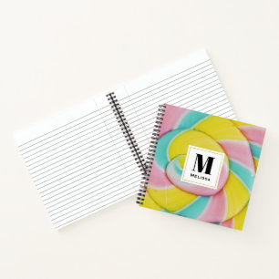Carnet Pastel Rainbow Spiral Candy Photo Monogramme