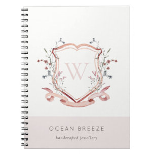 Carnet Pastel Rose Fleur sauvage Aquarelle Crest Monogram
