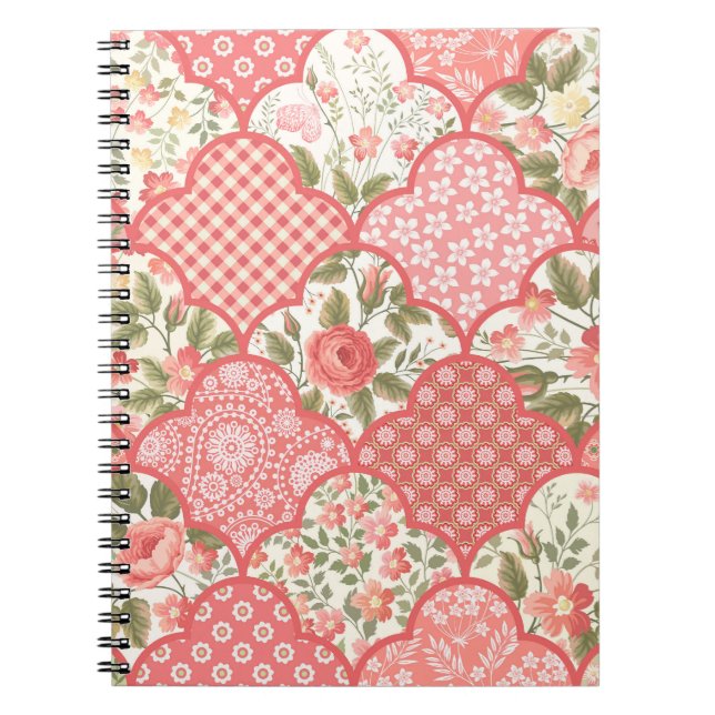 Carnet Pastel Rose Motif à patchwork floral (Devant)