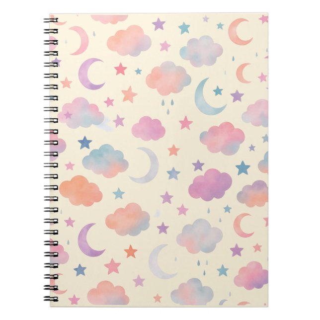 Carnet Pastel Sky Dreams - Motif Lune, Etoiles & Nuages (Devant)