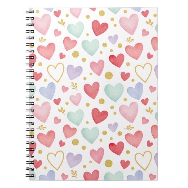 Carnet Pastel Watercolor Hearts with Gold Leaf & Glitter  (Devant)