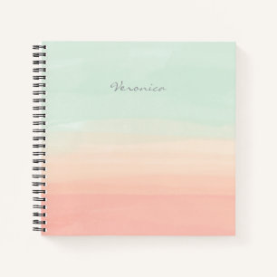 Carnet Pastel Watercolor Stripes Sea Glass et nom pêche