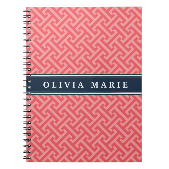 Carnet Pastèque dorée rose Clé grecque Motif avec nom (Devant)