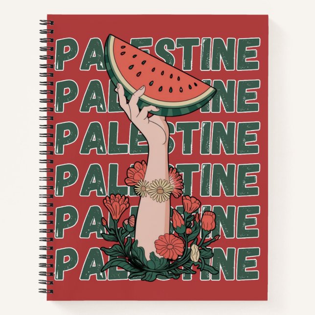 Carnet pastèque, fleurs et texte Palestine Répéter  (Devant)