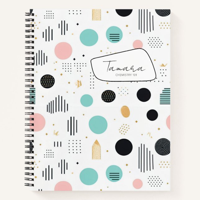 Carnet Pat Abstrait géométrique rétro n° 1 rose Turquoise (Devant)