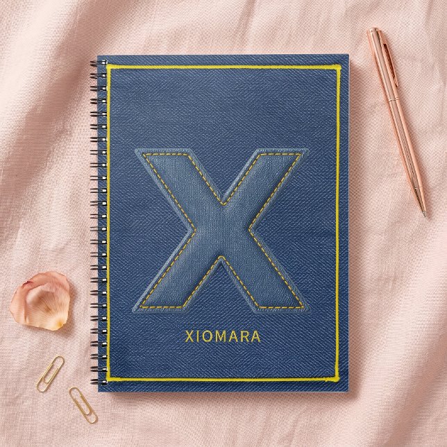 Carnet Patch brodé en denim bleu avec monogramme lettre X (Créateur téléchargé)