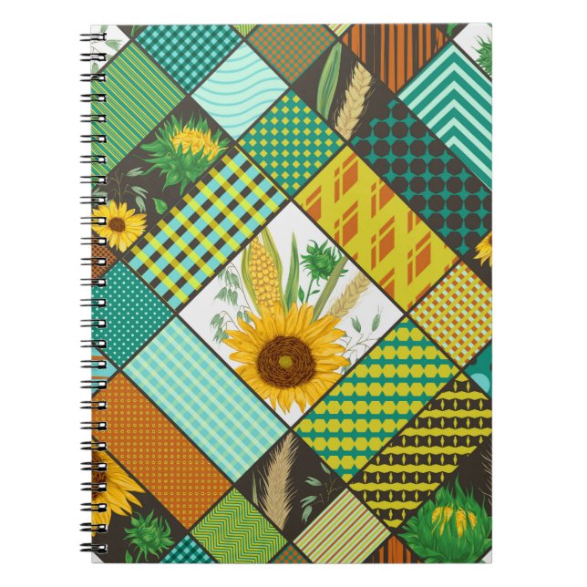 Carnet Patchwork de céréales, tournesols, motif géométriq (Devant)