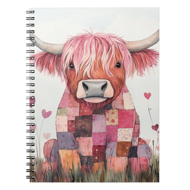 Carnet Patchwork Highland Cow Valentine (Devant)