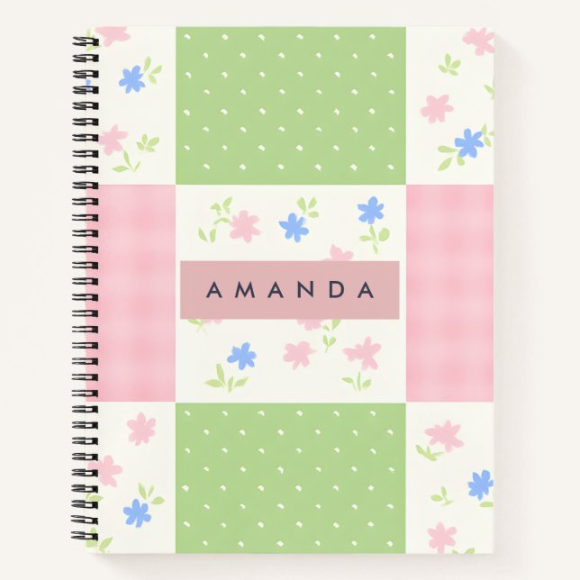 Carnet Patchwork Pastel personnalisé motif floral (Devant)