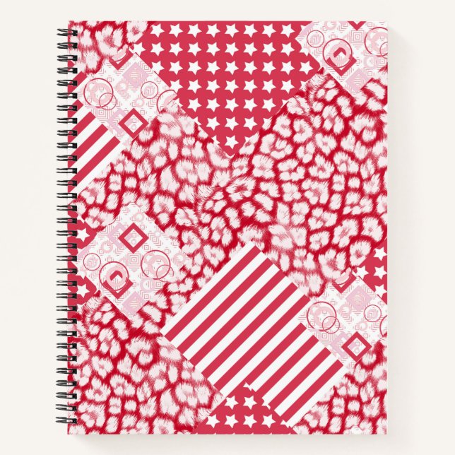 Carnet Patchwork rouge et blanc rustique (Devant)