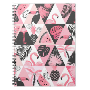 Carnet Patchwork Tropical : Flamant rose Watermelon Seaml