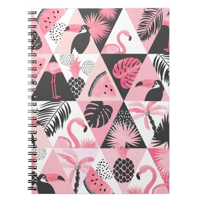 Carnet Patchwork Tropical : Flamant rose Watermelon Seaml (Devant)