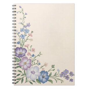 Carnet Pâte violet, blanc & bleu Botanique Flore Imprimer