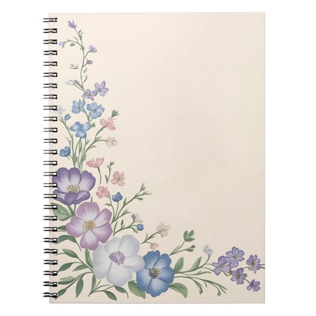 Carnet Pâte violet, blanc & bleu Botanique Flore Imprimer (Devant)