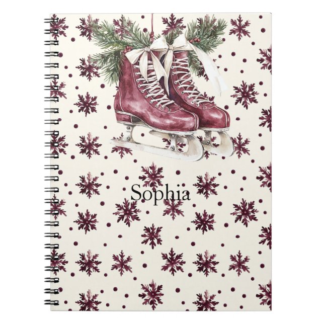 Carnet Patins à glace Flocons de neige rouge crème (Devant)