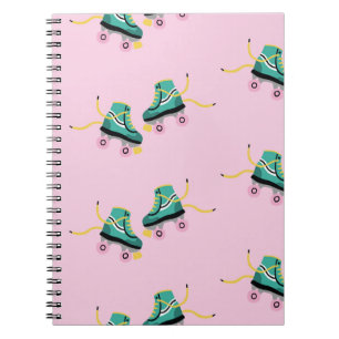 Carnet Patins à rouleaux rétrogrades : motif rose.