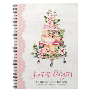 Carnet Pâtisserie de mariage florale aquarelle en bois ru
