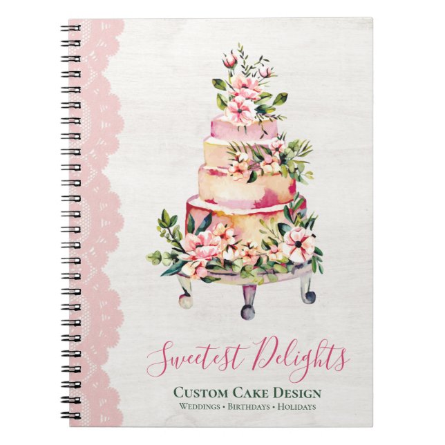 Carnet Pâtisserie de mariage florale aquarelle en bois ru (Devant)