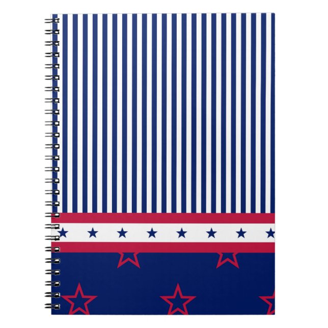 Carnet Patriotic stars stripes red white blue USA Freedom (Devant)