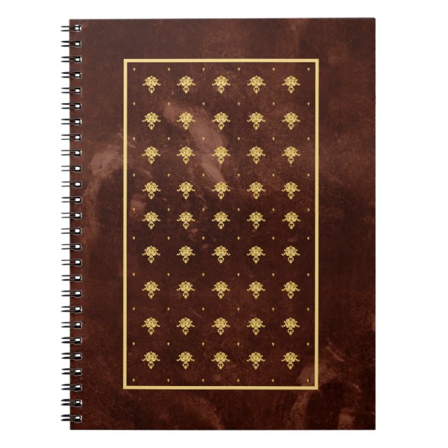Carnet Pattern Leather Brown et Gold Damask (Devant)