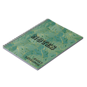 Carnet Paume vert et or feuille motif