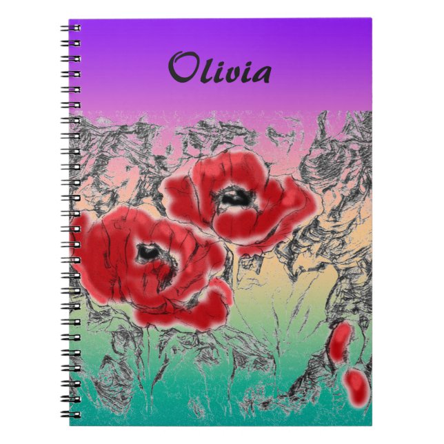 Carnet Pavot à fleurs rouges noires grises croisées (Devant)
