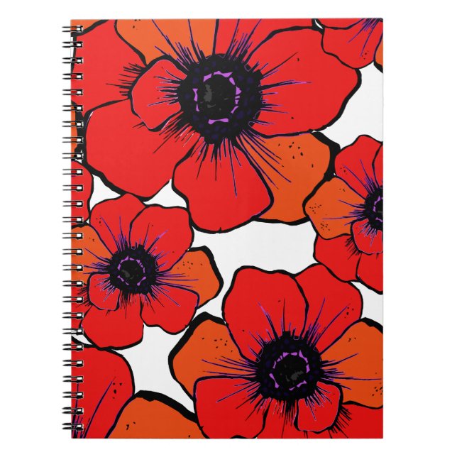 Carnet Pavots oranges rouges audacieux (Devant)