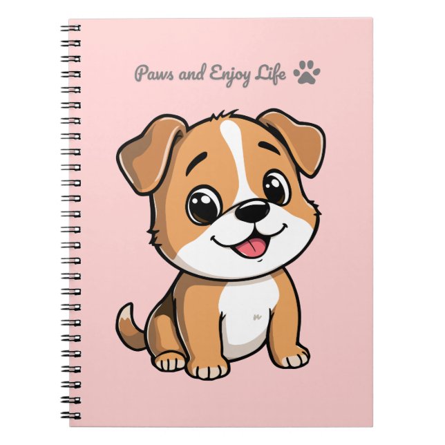Carnet Paws and Enjoy Life Cute Puppy Notebook – Pastel  (Devant)