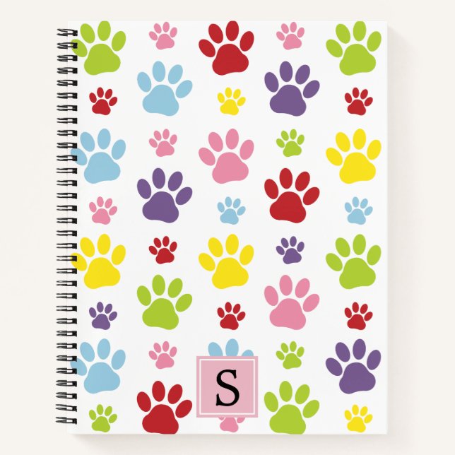 Carnet Paws Colorés, Motif Paw, Paws Chiens, Monogramme (Devant)