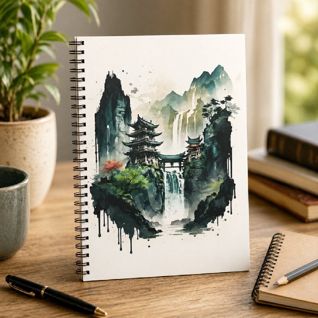 Carnet Paysage à l'encre chinoise ancienne avec cascade (Créateur téléchargé)