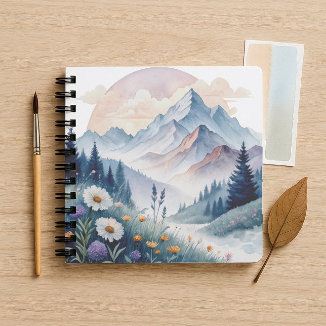 Carnet Paysage alpin aquarelle avec Fleur sauvage (Créateur téléchargé)