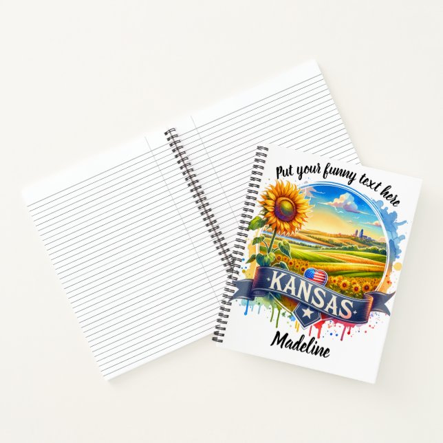 Carnet Paysage animé du Kansas avec des tournesols au cou (Intérieur)