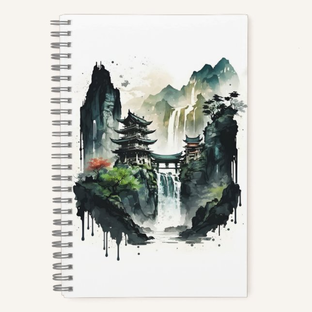 Carnet Paysage antique de l'encre chinoise avec cascade (Recto)