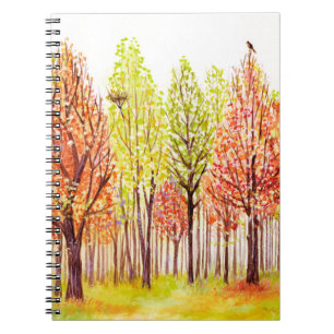 Carnet Paysage aquarelle avec arbres d'automne