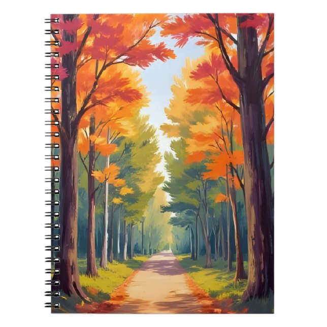 Carnet Paysage aquarelle de feuillage d'automne de chemin (Devant)
