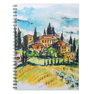 Carnet Paysage avec des arbres de ville et de cyprès