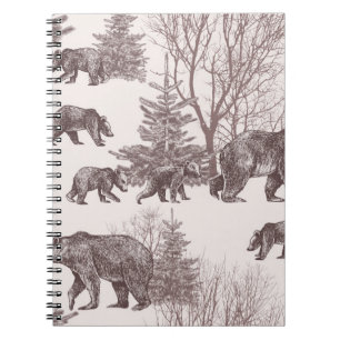 Carnet Paysage avec ours, oursons, arbres d'hiver et sapi
