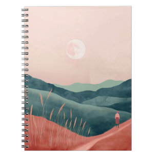 Carnet Paysage de montagne bohème sarcelle Lune rose